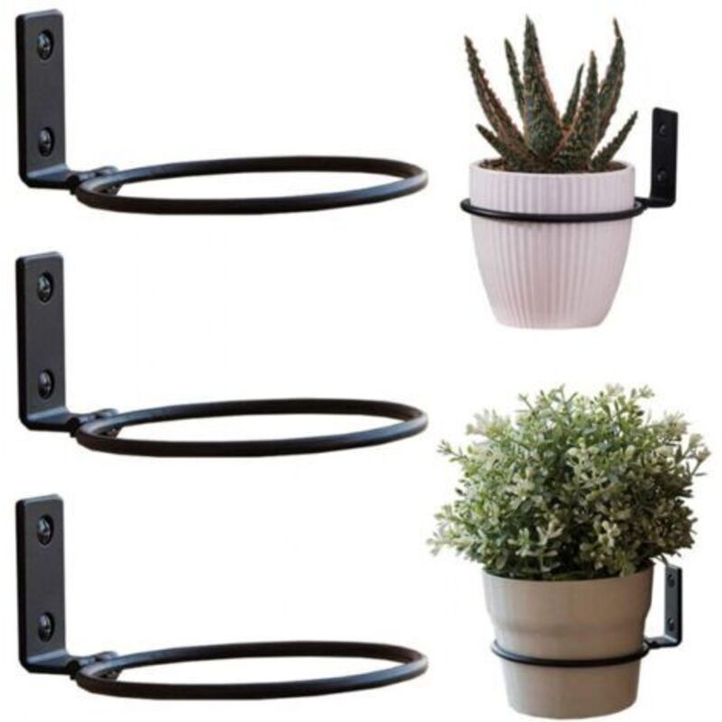 3 Pcs Noir Support Pot de Fleur Diamètre 15cm Anneau Supports Muraux en Métal pour Pot de Fleurs avec Vis - Lablanc