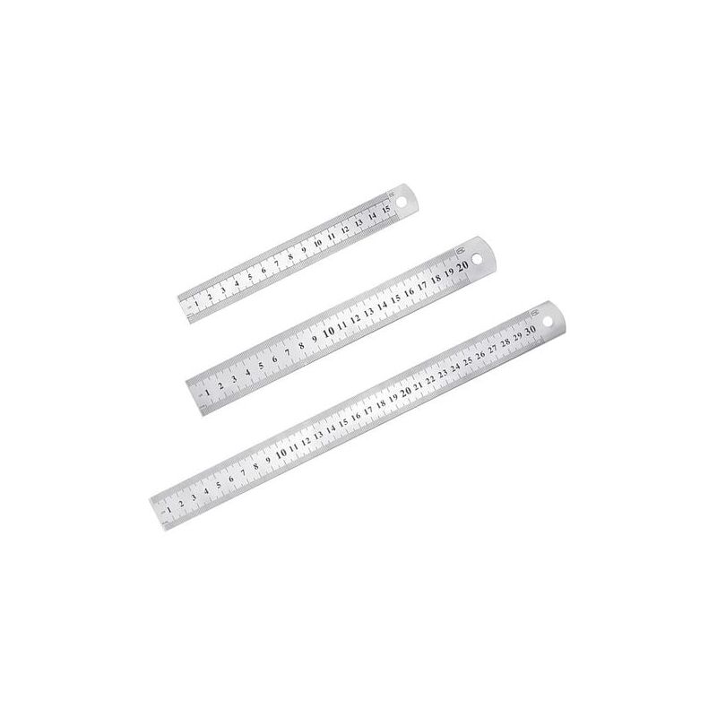 3 Pcs Stainless Steel Precision Ruler Metal Straight Ruler Kit 15cm(6''), 20cm(8''),30cm(12'') Silver Stainless Steel Ruler - Lablanc