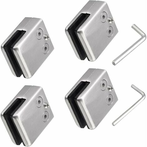 LaBlanc - 4 Pack 304 Stainless Steel Glass Clamps,Square Glass Holder,Adjustable Flat Glass Bracket for Staircase Balustrade Handrail Polished(8-10mm Square)