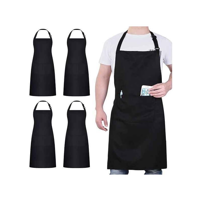 Lablanc - 4 Pack Chef Tabliers, Noir Tablier avec 2 Poches, Etanche Réglable Tablier pour Homme Femme,Tablier Cuisine Professionnel pour Cuisine,