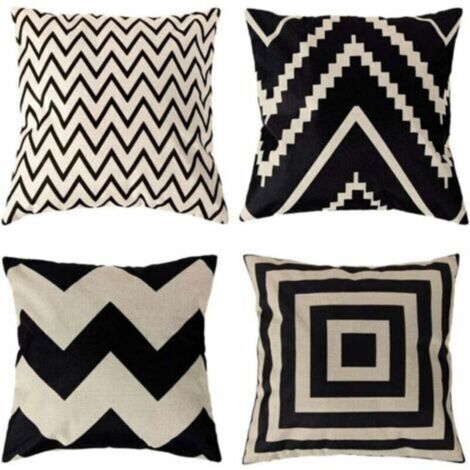 LaBlanc - 4 Pcs Housses de Coussin 45 x 45 cm, Carré Décoratif Taie d'oreiller Canapé Housse Coussin Noir et Blanc Imprimé Motif Animal Mingon Lin Décoration Maison pour Chambre Salon Bureau