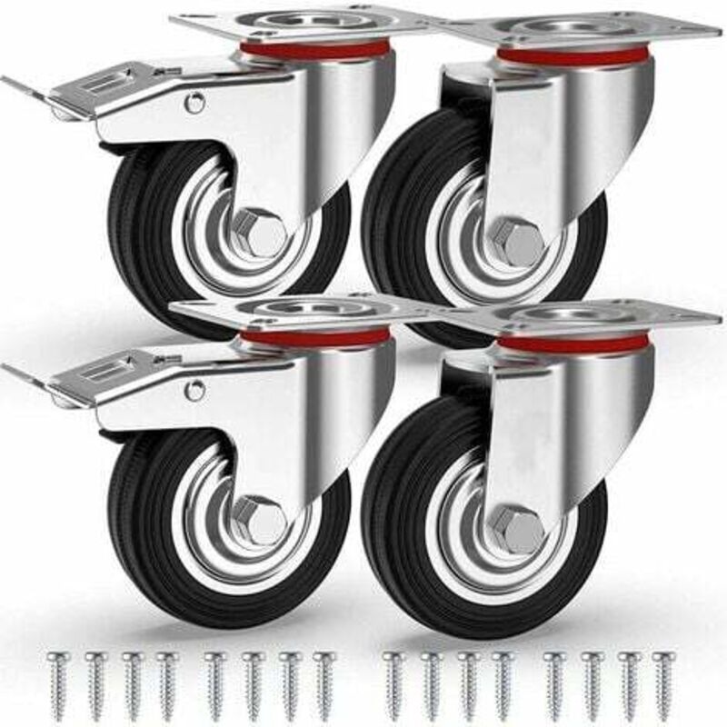 Lablanc - 4 Roulettes pour Meubles 75mm 200KG, Roulettes Pivotantes Avec Frein, Roues Plaques Industrielles Transport