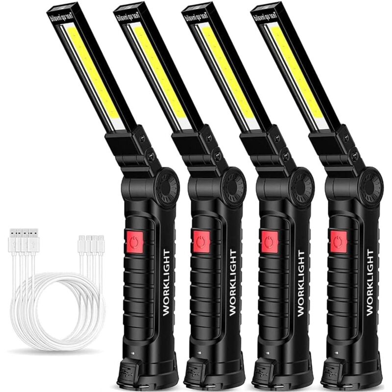 4pcs Lampe Torche Led Rechargeable,Lampe D'inspection Rechargeables Usb,Lampe Portable Avec Base Magnétique Et Crochet De Suspension 5 Modes Pour
