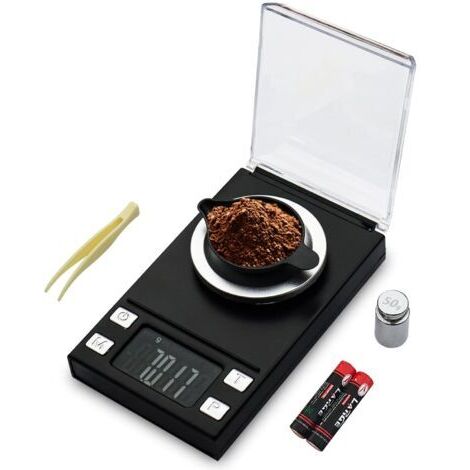 LaBlanc – 50 g/0,001 g Milligrammwaage, Mini-Karat-Gramm-Präzisionswaage für Pulver, Medikamente, Schmuck, Edelsteine, Wiederladen, Labor, Taschenwaage mit Kalorienanzeige, Tara, LCD-Display, Pulverza