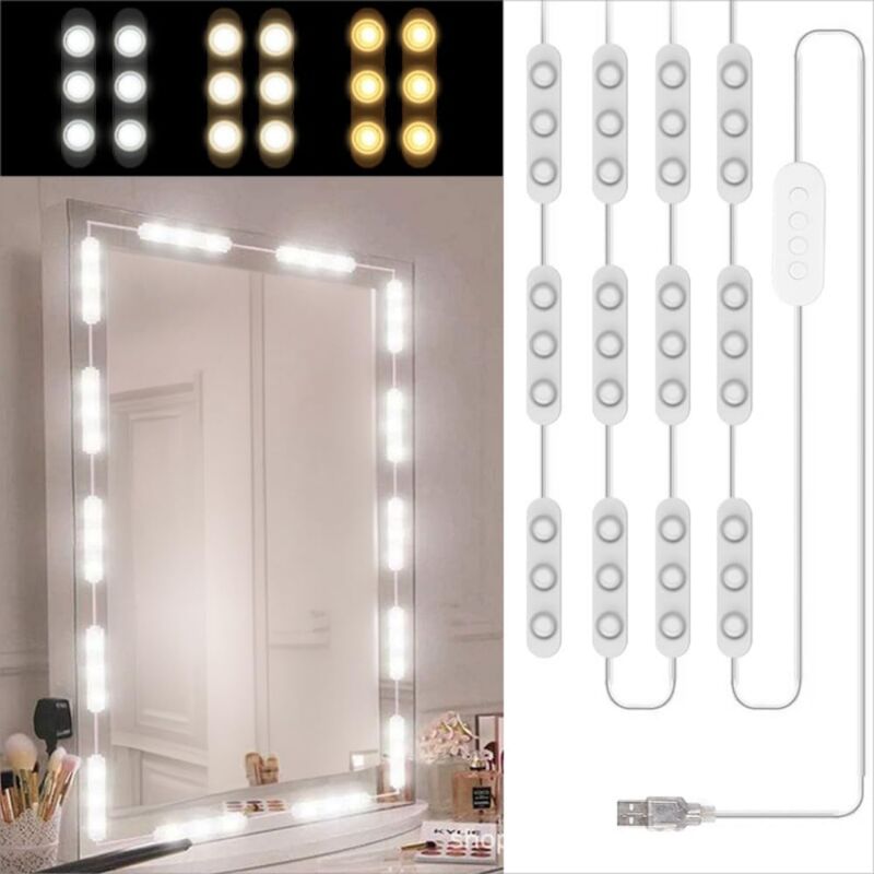 5M Lumière Miroir Coiffeuse avec 60 led, 3 couleurs Dimmable Lumière de Miroir, Lampe Coiffeuse Maquillage, 10 Niveaux de Luminosité, Lampes de