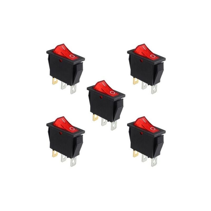 5Pcs Red Illuminated Rocker Switch, on/off 3 Pin 3 Position Boat Rocker Switch Snap ac 250V/15A 125V/20A KCD3-101 - Lablanc