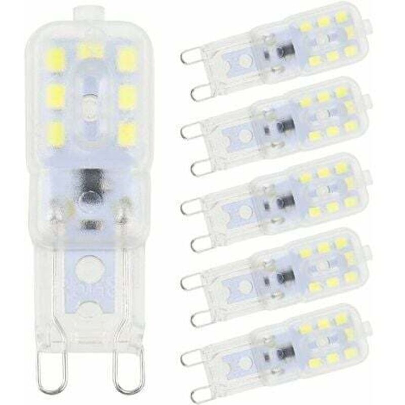 Lablanc - 6 bombillas led G9, blanco frío, 5 w, 6500 k, sin parpadeo, halógenas, de repuesto, regulables, de bajo consumo, para aplique de pared,