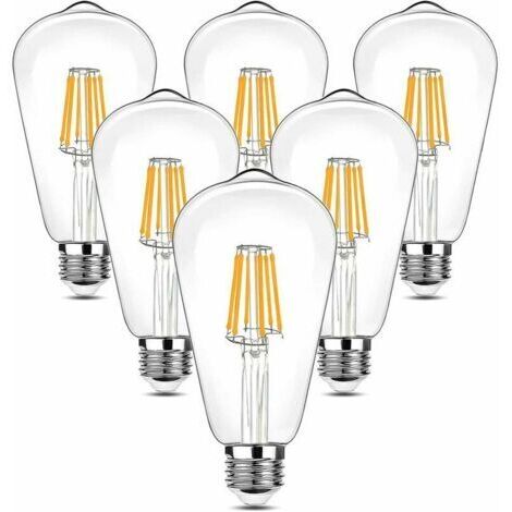 LaBlanc – 6 Vintage-LED-Glühbirnen im Edison-Stil, 90–265 V, 6 W (entspricht 60 W Glühlampe), E27-Fassung, 600 lm, 2700 K warmweißes LED-Licht, dekorative Lampe im Retro-Antik-Stil ST64, für Restauran