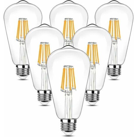LaBlanc – 6 Vintage-LED-Glühbirnen im Edison-Stil, 90–265 V, 6 W (entspricht 60 W Glühlampe), E27-Fassung, 600 lm, 2700 K warmweißes LED-Licht, dekorative Lampe im Retro-Antik-Stil ST64, für Restauran