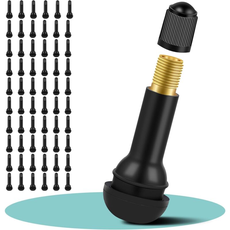 Lablanc - 60 Pièces Valve Pneu Voiture TR414, Valve Auto de Caoutchouc, Valve Tubeless Pneu, Valves en Caoutchouc Snap-in Jantes pour Voiture, Moto,