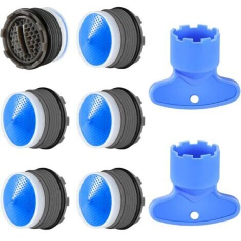 LaBlanc - 6pcs Mousseur M18.5,Embout Cuisine Salle de Bain, Aerateur de Robinet d'evier Plastique pour Économiseur l'eau avec 2 Clé, Bleu