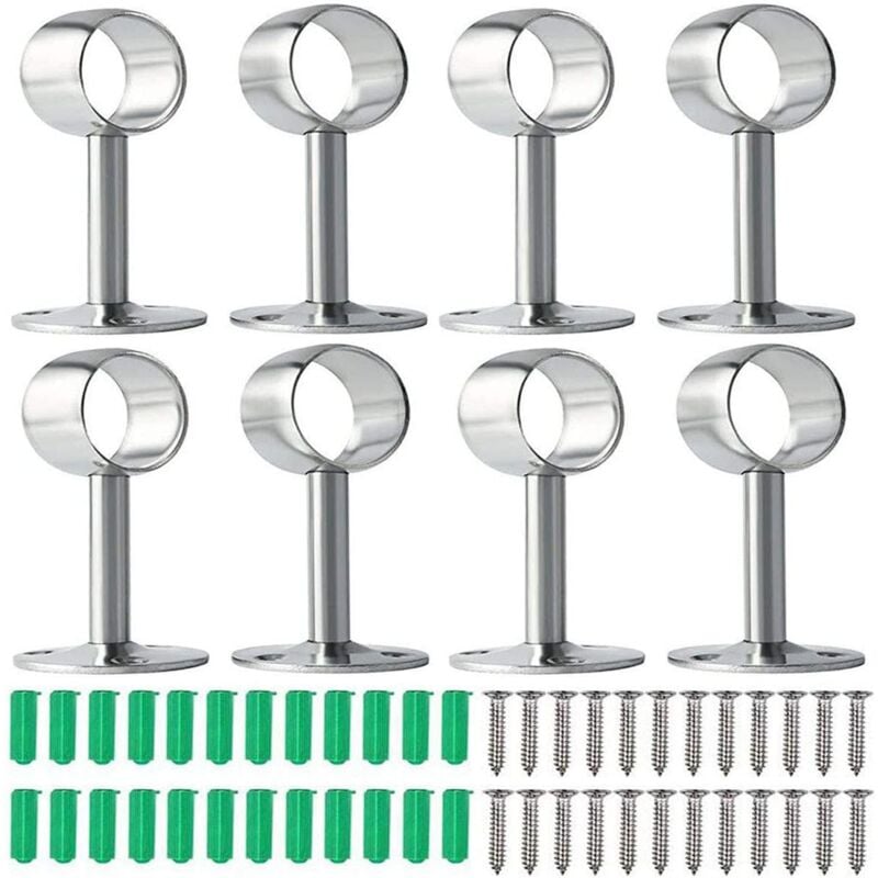 Image of Lablanc - 8 supporti per aste per tende, supporti per aste per armadi, supporti per aste per armadi, supporti per aste flangiati con viti e tubi di