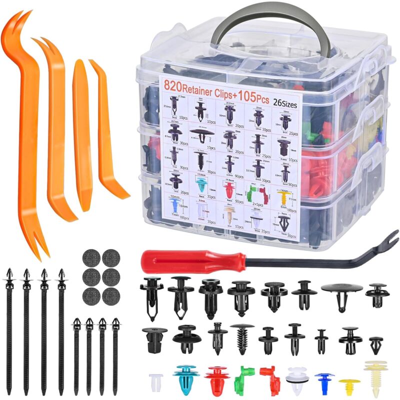 925 pièces de clips de fixation pour voiture, ensemble de clips de garniture de portes universelles et fixations de pare-chocs, avec outils de