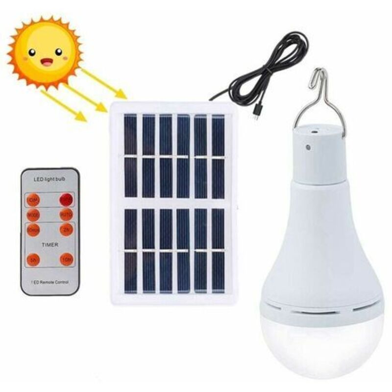 LaBlanc - Ampoule LED solaire étanche avec télécommande et minuteur, luminaire d'extérieur, idéal pour un jardin, une randonnée,9W