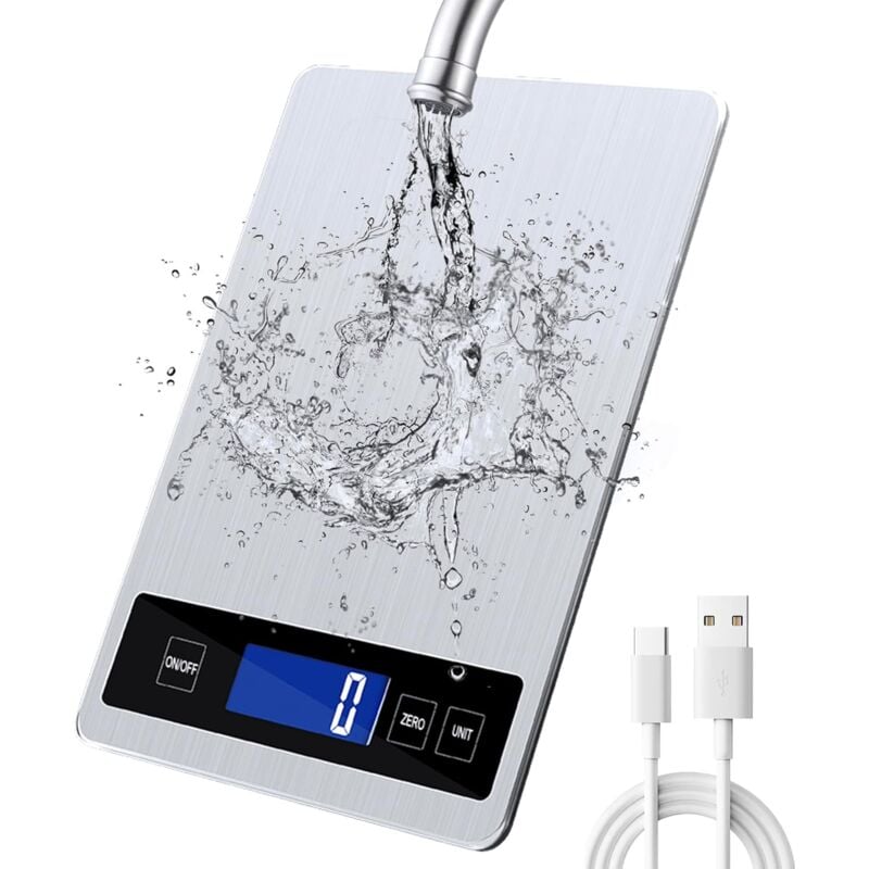 Balance de cuisine numérique 15 kg avec écran lcd + acier inoxydable + verre trempé,Précision jusqu'à 1 g,g/kg/lb:oz/ml/fl'oz,TYPE-C - Lablanc