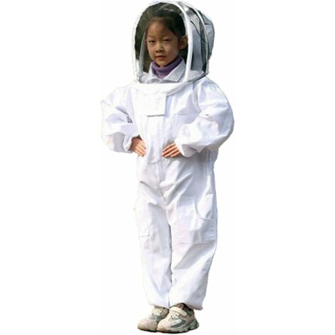 TOOLIVE LaBlanc - Blanc Vêtements D'apiculture - Vêtements d'apiculture protecteurs pour enfants - coton À Manches Longues, Protection De L'enfant - Taille L 1,3 mètres, convient pour un poids de 20 à 50 kg