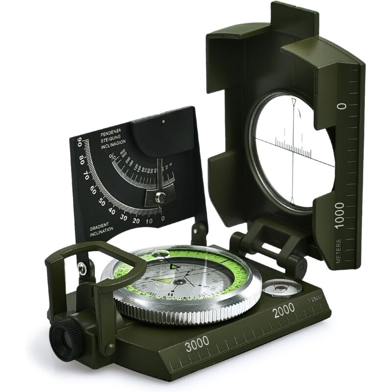 Lablanc - Boussole Randonnée Militaire Professionnelle avec Clinomètre Boussole de Visée en Métal Boussole de Navigation avec Sac de Transport pour