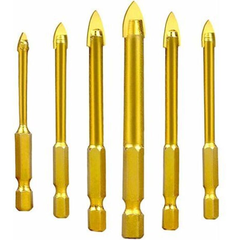 Brocas de acero de tungsteno para vidrio, cerámica, azulejos y cristal, con vástago hexagonal y revestimiento de titanio, 3 mm, 4 mm, 5 mm, 6 mm, 8