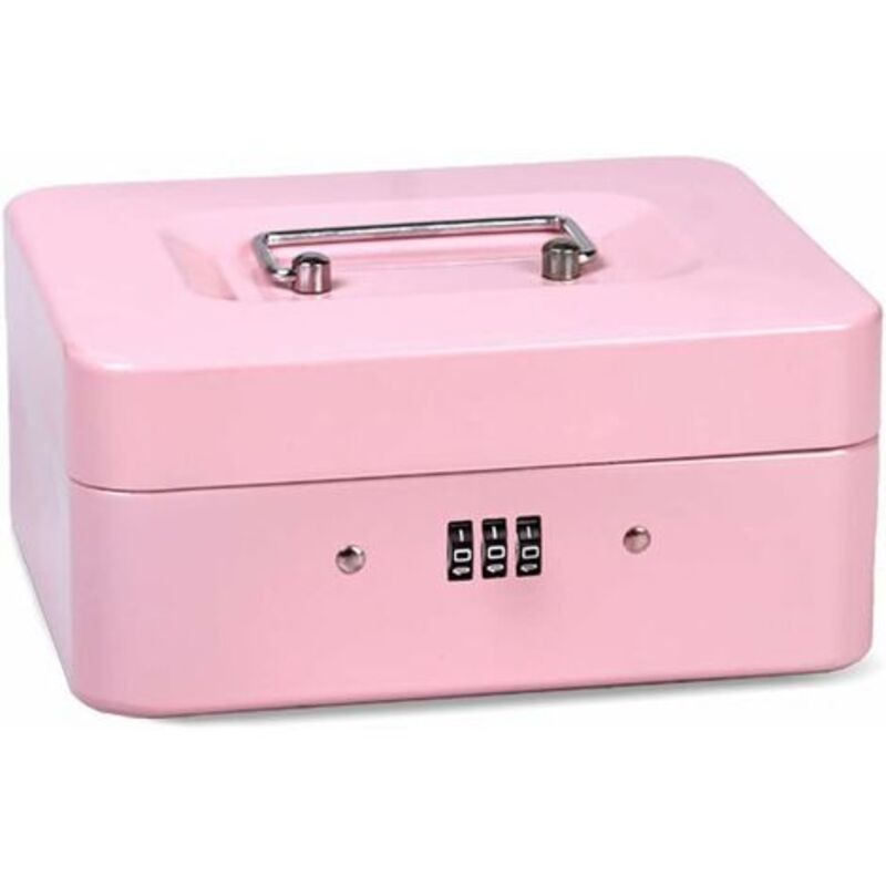 Caja de seguridad de acero con cerradura, minicaja fuerte portátil de acero, para dinero suelto y monedas (rosa) - Lablanc