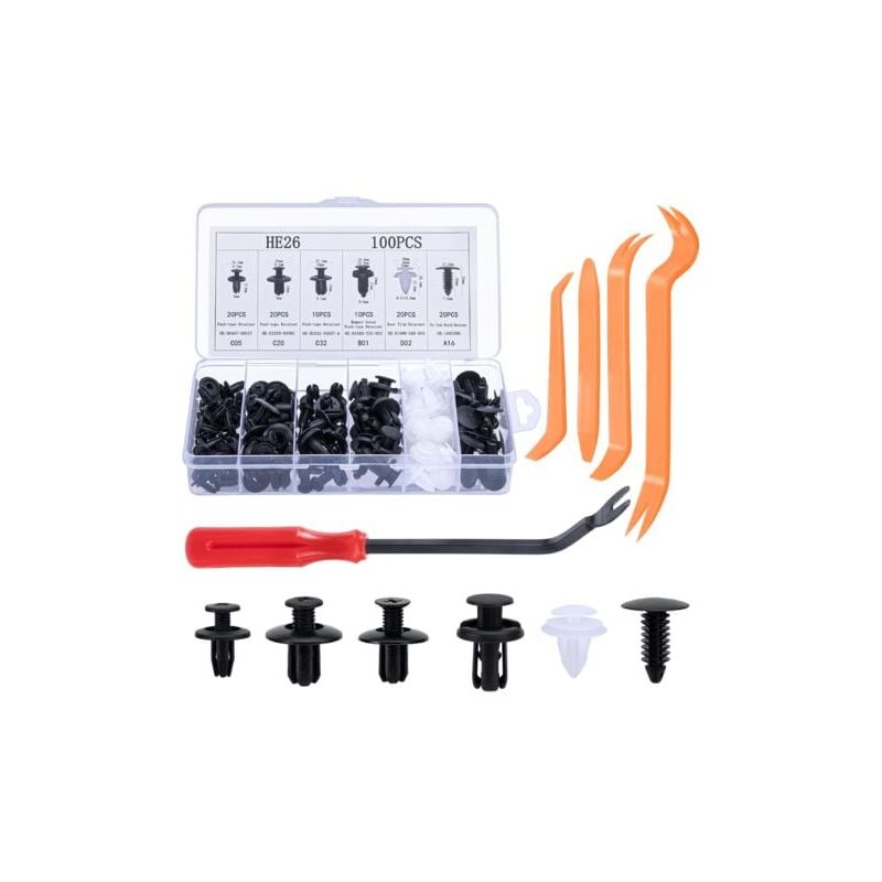 LaBlanc - Car Fastener Clips Set - 6 Different Types of Door Trim Clips and Universal Bumper Plastic Clips