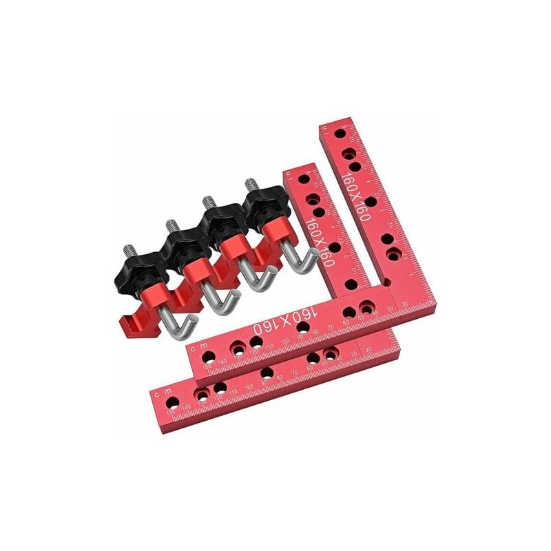 Carrés de Positionnement à 90 Degrés avec 2 Pinces D'Angle et 4 Visser, 160X160 mm Pince d'angle type l 90° D'Aluminium, Outil de Menuisier de Type l