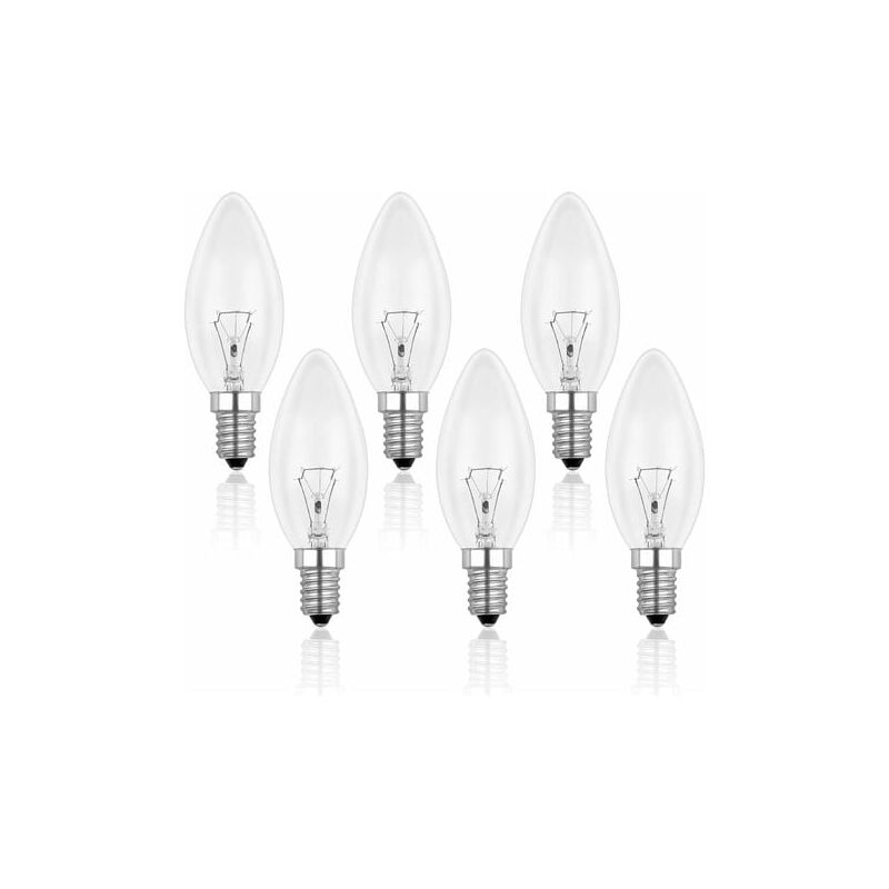 Clear Candle Bulb E14 40W, Dimmable Incandescent Bulb, Warm White 2700K, 400LM, Flame Bulb, E14 Edison Screw Candle Bulbs, Pack of 6 - Lablanc