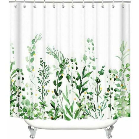 LaBlanc - Cortina de ducha de 180 x 200 cm, antimoho, textil, impermeable, con estampado de flores y dobladillo con peso, lavable, de poliéster, para baño y bañera, con 12 ganchos