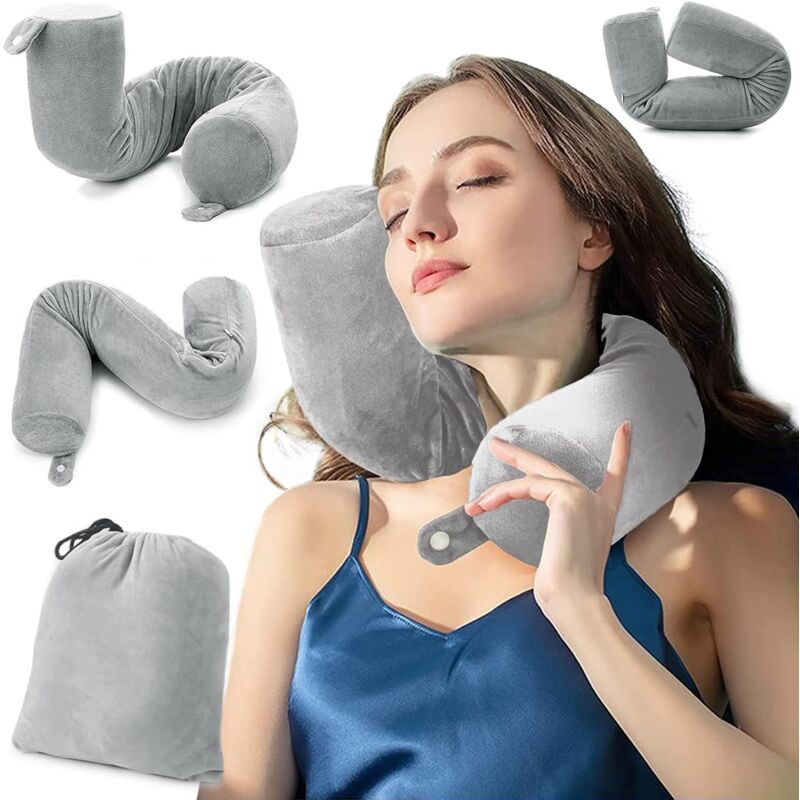 Coussin de Voyage, Oreiller Cervical Memoire Forme, Peut Être Plié Arbitrairement Dormir sur Le Côté, Coussin Tour de Cou pour Avion, Voiture, Train,