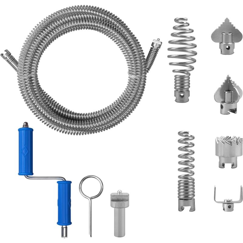 Deboucheur Canalisation 5 Metre Diamètre 12 mm, Professionnel Furet Plomberie Avec 8 Pièces Dragage Nettoyeur Adaptateurs éLectriques - Lablanc