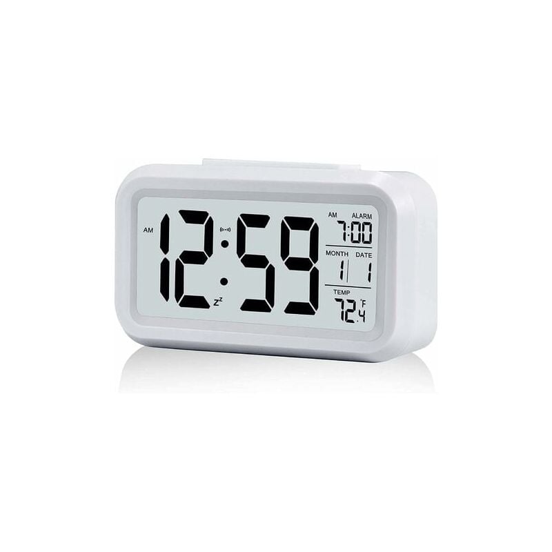 Digital Alarm Clock Morning Wake Up, Digital Clock Battery Operated Silent Alarm Clock for Kids Adults Large led Display Temperature Calendar(White)