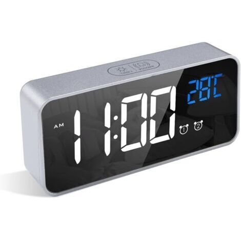 LaBlanc - Digitaler Wecker, LED-Wecker mit Schlummerfunktion, USB-Ladeanschlüsse (Silber)
