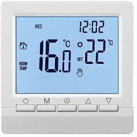 LaBlanc - Electric heating thermostat, manual button 16A, negative display, white characters on black background, no Wifi - negative display white characters on black background no Wifi