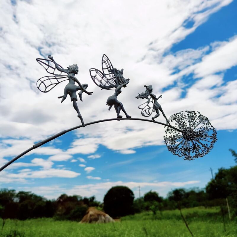 LaBlanc - Fate Dandelions Garden Art Sculpture Danse Ensemble Décorations de jardin en acier inoxydable Jardin Fiao Ornements Fairy Sculptures de