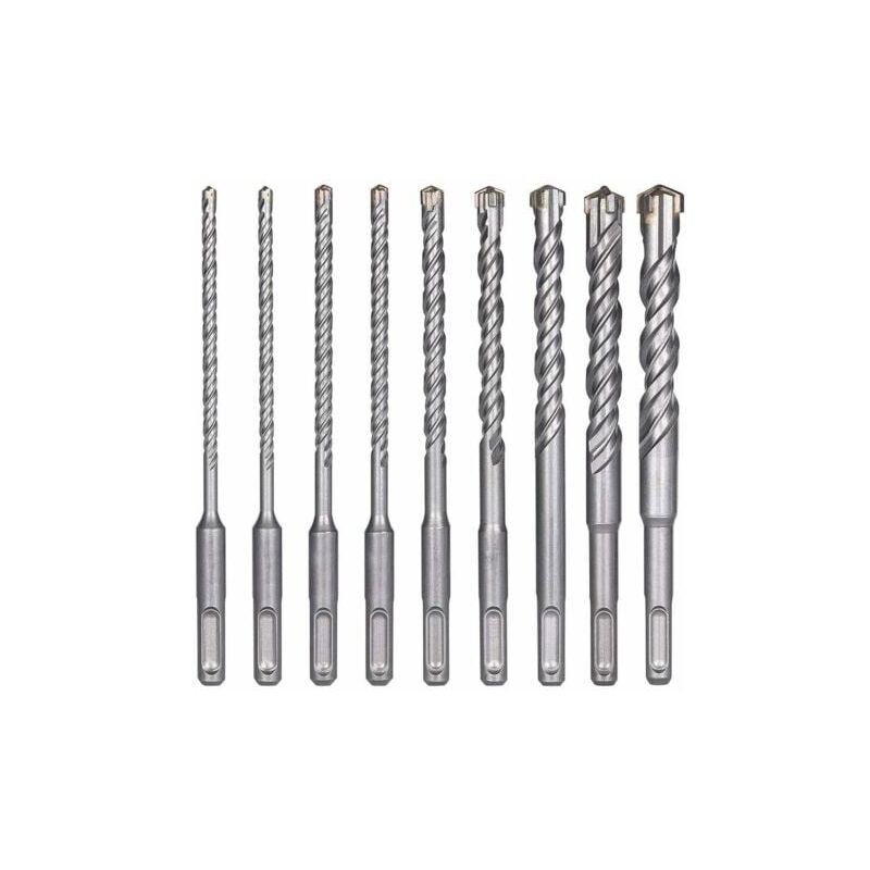 Forets à Béton, 9PCS (5 mm 16x160 mm) Foret Carrelage, Foret à Percussion Électrique SDS-Plus pour Perforateur, Forets Transversaux pour Béton,