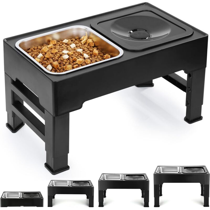 Lablanc - Gamelles Chiens Surélevées de 4 Hauteurs,Support Surélevé avec Gamelle de Nourriture Inoxydable de 1,6 l et Gamelle Eau Anti-Éclaboussure
