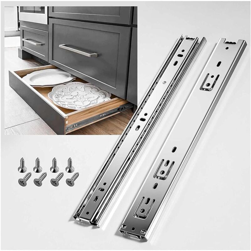 Glissiere pour Tiroir Avec Amortisseur Coulisse Tiroir 45kg Capacité de Charge Avec Roulement à Billes 250 mm Extension Complète, montage latéral 1