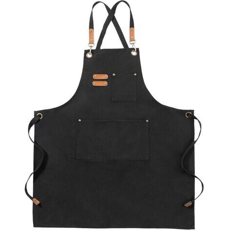 LaBlanc - Grembiuli in tela, grembiuli da lavoro per uomo e donna, grembiuli da chef con cinturino regolabile e 3 tasche, grembiule per camerieri, cucina, cucina, artista, pittura, schiena incrociata,