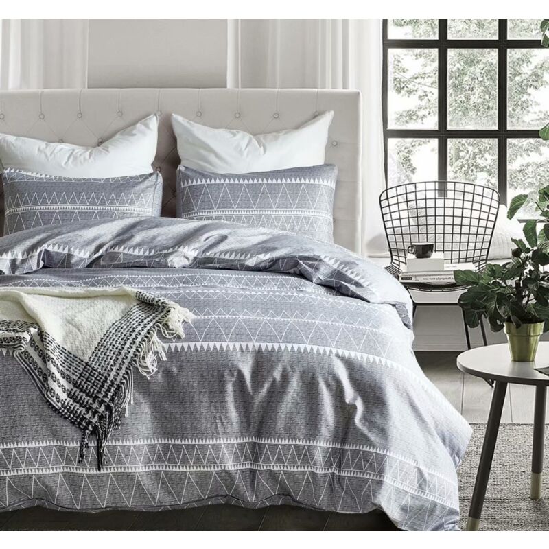 Housse de Couette 200x200 avec 2 Taies d'oreiller 65x65 cm ,Design Bohémien,Parure de lit 200x200 cm,Housse Couette avec Fermetures éclair, Gris