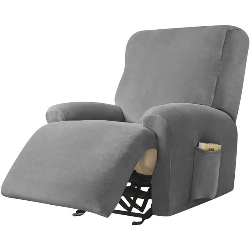 Lablanc - Housse de Fauteuil Relax Doux Velours Extensible, 4 Pièce Housse de Canapé Antidérapante avec Poche Latérale, Protege de Meubles Lavable
