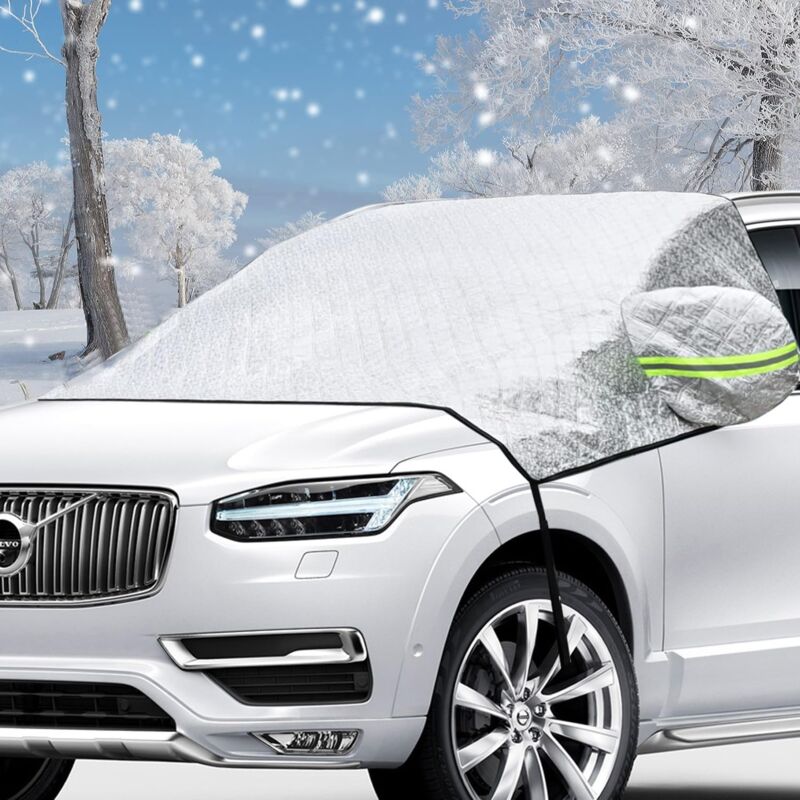 Housse de pare-brise pour pare-brise de voiture contre la neige et la glace Protection 4 couches contre la neige,les uv, le givre Protection des