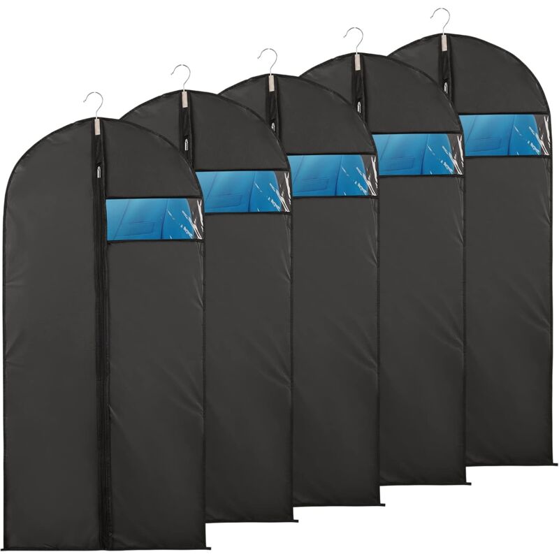 Housse Vetement Avce Zip Fenêtre Transparente Visible Housse Protection Vetement Anti Poussière Etanche Mite Humidité 5pcs 60x140cm Noir - Lablanc