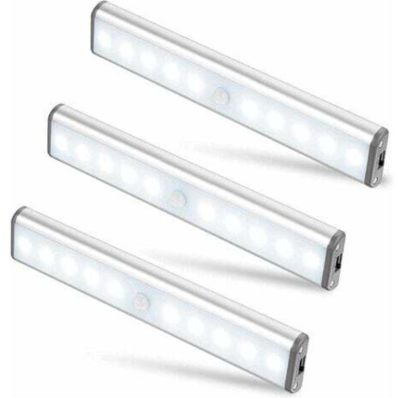 Juego de 3 lámparas led de 10 led, inalámbricas, recargables por usb, magnéticas, con sensor de movimiento, 2 modos de iluminación, portátiles. Luz