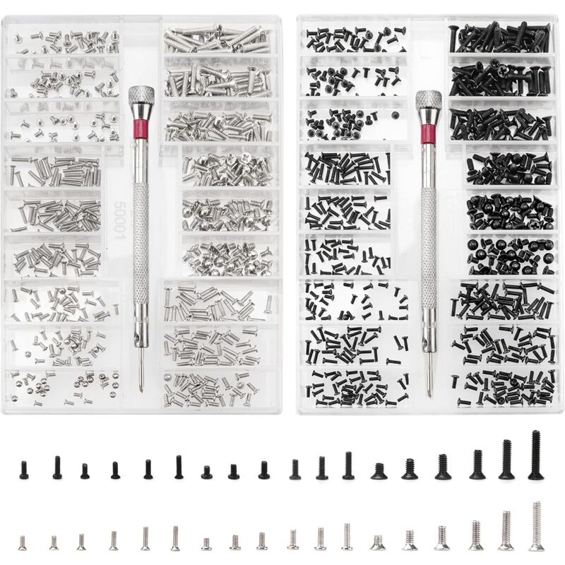 Image of Kit da 1000 viti di riparazione micro minuscole, kit di assortimento di piccole viti in acciaio inossidabile con cacciavite, viti di riparazione