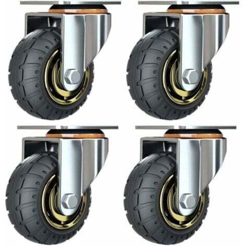 Kit de 4 roues universelles de 3 pouces sans freins Roues de chariot silencieux Roues universelles oulettes Pivotantes 75mm Roues Plaques