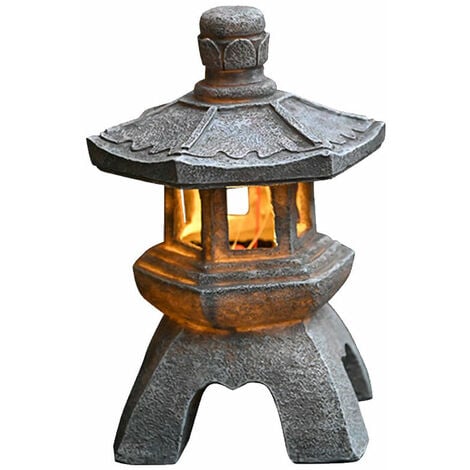 LaBlanc - Lanterne Solaire de Jardin,Décoration Zen Asiatique pour Paysage, Balcon, Jardin, Patio, Porche, Patio, Résine, Finition Pierre Grise