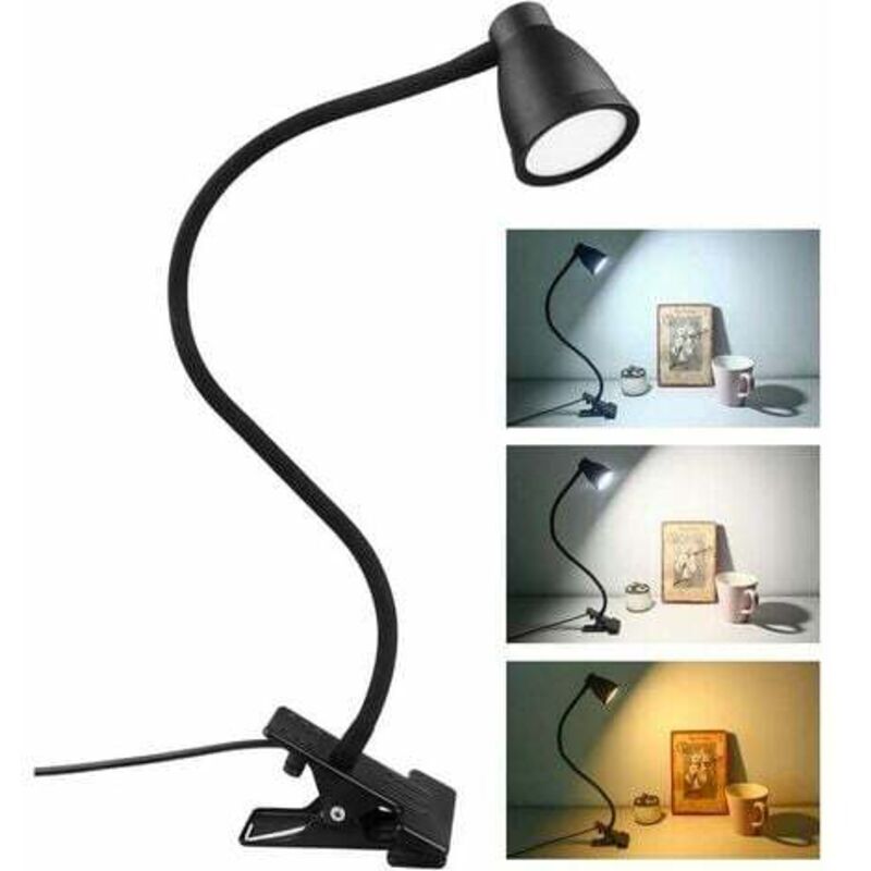 Lablanc - led Lampe de Bureau à Pince, 3 Couleur Luminosité Réglable, usb Lampe de Chevet Pince, Protection des Yeux 360° Flexible Lampe de Lecture