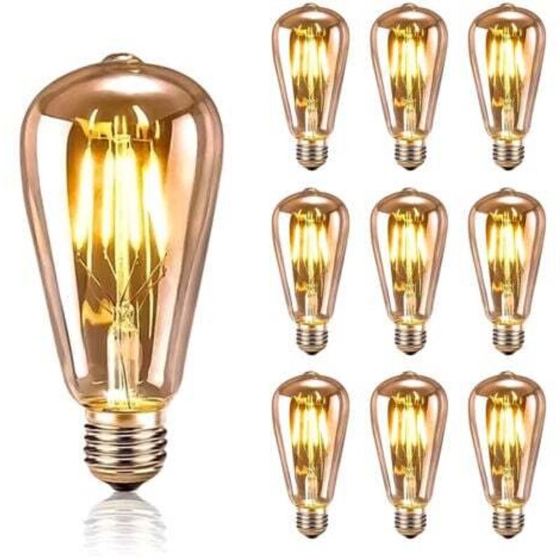 Lot de 10 Ampoule à filament led E27 ST64 4W 2700K Blanc Chaud, Rétro Edison Ampoules Vintage Antique Lampe, 400Lm Equivalent à Ampoule Incandescente