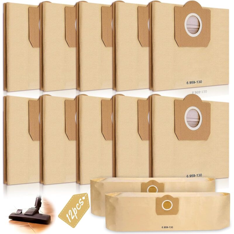 Lot de 12 Sacs Aspirateur pour Karcher 6.959-130.0,Sacs en Papier Filtre Poussière Papier pour Karcher WD3 MV3 WD3P A2201/2204/2504/2554/2251/2604