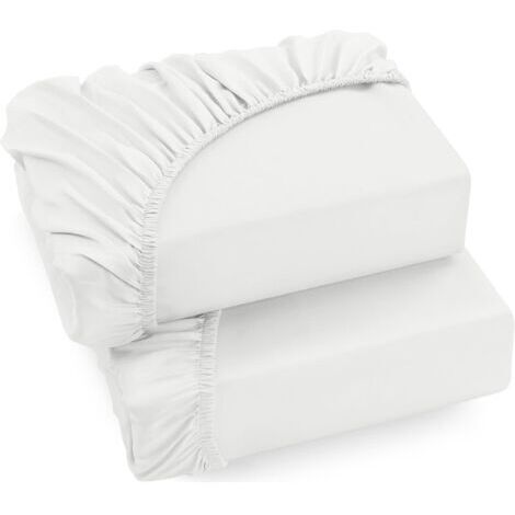 LaBlanc - Lot de 2 Drap-housse double, blanc,entretien facile, tissu en microfibre brossé doux, résistant au rétrécissement et à la décoloration, drap de dessous, 135 x 190 x 35cm