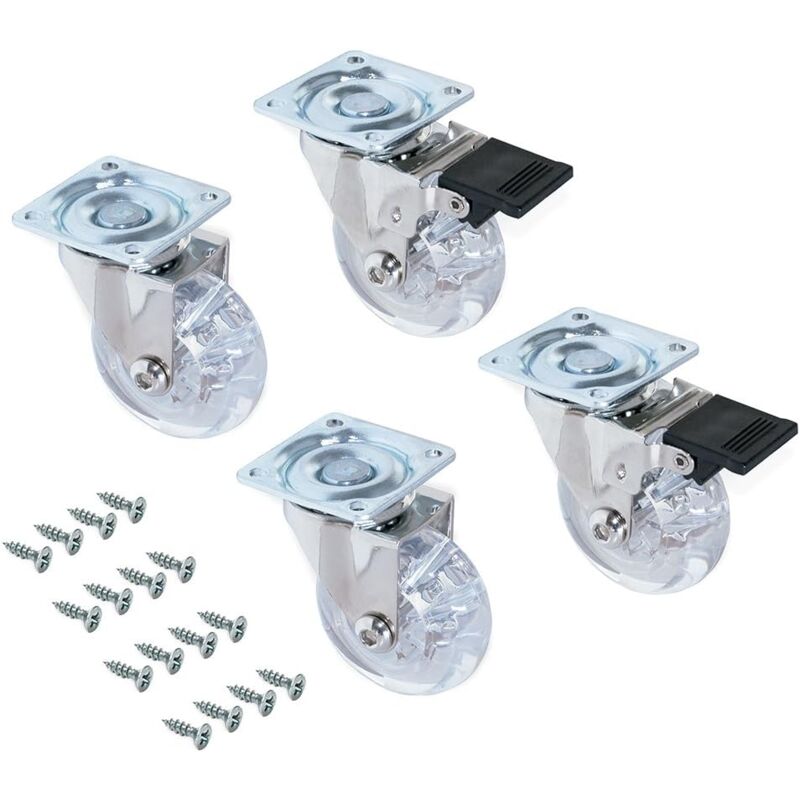 Lablanc - Lot de 4 roulettes pivotantes pour Meuble Ø50mm avec Plaque de Fixation et roulement à Billes, roulettes en Caoutchouc Couleur Transparent